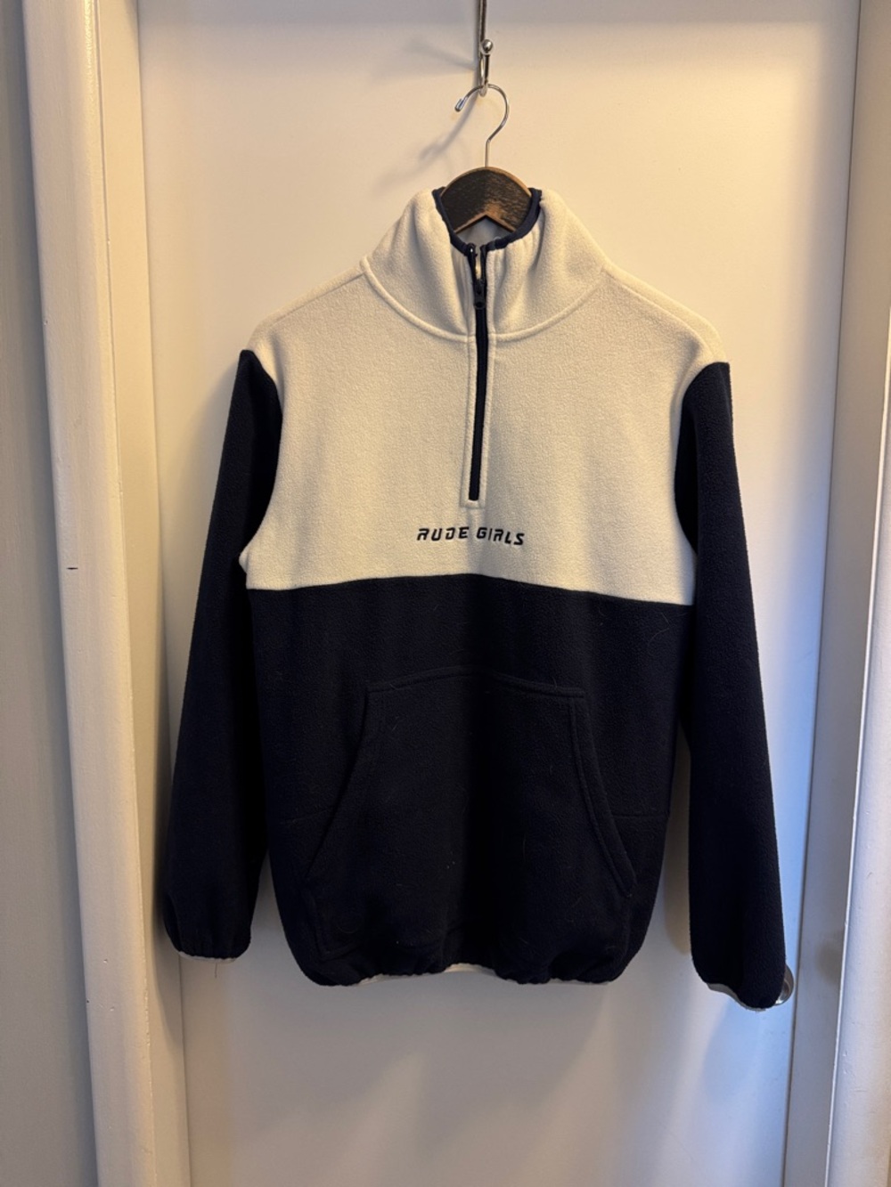 Two-Tone Navy and White Half-Zip Fleece Pullover